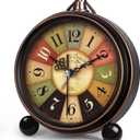Vintage Analog Alarm Clock, 5.25 inch Small Silent Desk Clock with Night Light, Battery Operated for Table, Bedroom, Bedside, Living Room, Gift Clock (Tuscan Style)