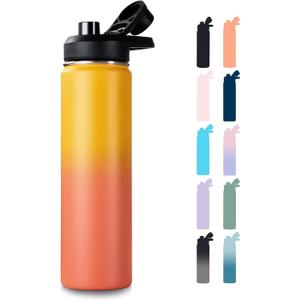 Fijinhom 24 oz Insulated Water Bottle with Handle, 304 Stainless Steel Water Bottles with Wide Mouth, Double Wall Vacuum Sports Water Bottle, BPA Free, Keep Cold and Hot, Yellow & Orange