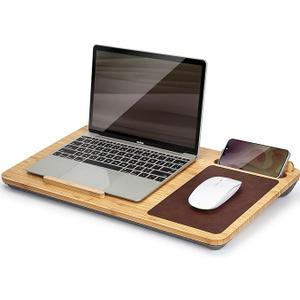 Portable Laptop Desk Fits Up to 16“ Laptops, with Tablet Slot, Built-in Cushion, Great for Home & Office,Lap Desk for Laptop,Lap Desk with Cushion (Brown, Large)