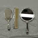3 pc Silver Chrome Girls Vanity Set Comb Brush Mirror.