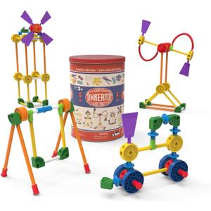 TINKERTOY - Retro Building Tin - 100 Parts - Collectible, Nostalgic Construction Toy, Great for Kids, Toddlers, Boys, Girls, Ages 3+