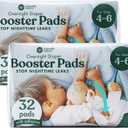 Naturally Nature Overnight Diaper Booster Pads, Stops Overnight from Leaking, Diaper Liners for Toddler, Nighttime Diapers Size 5, Adhesive Pad for Girls, Boys, (2 Packs of 32 ct.)
