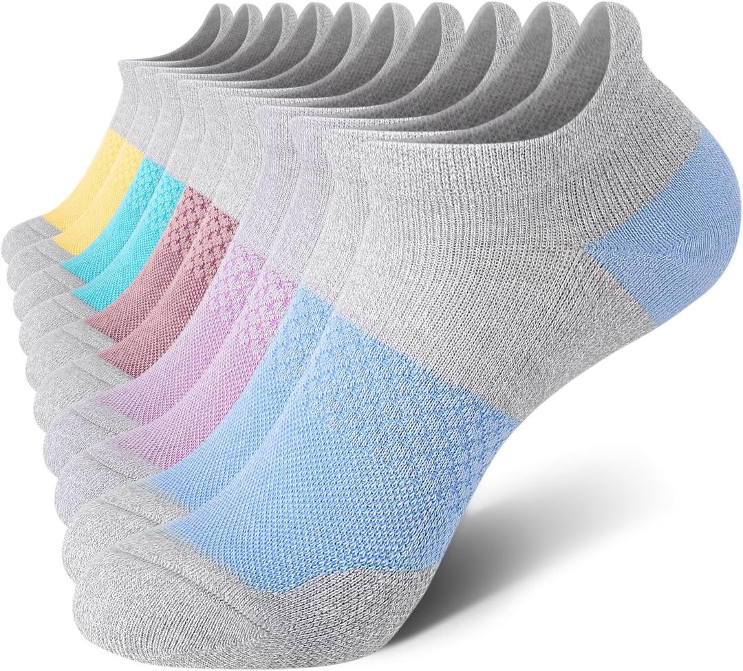 CS CELERSPORT 5 Pairs Women's Ankle Running Socks Cushioned Athletic Sport Socks with Tab, Small