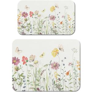 Dish Drying Mat for Kitchen Counter 2 Pack with Non-Slip Rubber Backing - Heat-Resistant Absorbent Coffee Bar Mat, Dish Rack Mat, Butterflies and Flowers Dish Drying Mats 18x24+19.5x12 inch