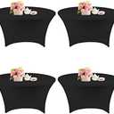 Fivenl 4 Pack 6FT Round Spandex Tablecloth, 72 Inch Black, Stretchable Table Cover, Washable and Wrinkle Resistant, Fitted Round Table for Wedding, Banquet, Birthday, Party, Restaurant