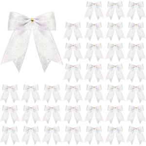 Sumind 36 Pieces White Christmas Tree Glitter Bows, 9 x 13 Inch Tie Ribbon Twist Tie Bows for Treat Bags Gift Wrapping Basket Wedding Birthday Valentine Christmas Tree Wreath Garland Decoration