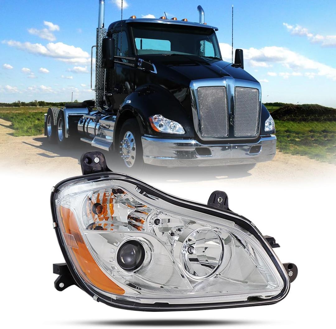 Headlights Competible with Kenworth T680 2013-2021 Replacement Right Passenger Side [Included All Bulbs] DOT SAE Approved Projector Low Beam Reflecting High Beam Headlights Assembly
