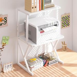 aboxoo Desktop Printer Stand with 3 Tier Wood Storage Shelves,Under Desk Printer Table,Multi-Purpose Home Office Desk Organizer for Fax Machine, Scanner (White) (Standard)
