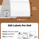 MUNBYN 4 X 3 Direct Thermal Labels, White Thermal Printer Stickers, Strong Adhesive, Labels Paper for Mailing, Barcode, 500 Sheets/1 Roll