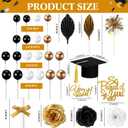 Sureio 48 Pcs Graduation Cake Toppers Class of 2026 Congrats Grad Cake Decor Graduation Cap Diploma Artificial Flower Card Ball Palm Leaves Firework Stick Kit for Theme Party Supplies(Black, Gold)