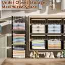 3PCS Stackable Closet Organizers and Storage, Shelves with Wood Top Extra Storage, Clothes Organizer Basket, Bin, or Tube for Wardrobe and Home Organization (Black-Sturdy Metal) Patent Pending