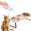 Hannadepot Elevated Cat Bowls, 15 Tilted Raised Cat Food and Water Bowl, Anti-Vomit & Whisker-Friendly Design, 3 Stainless Steel Bowls for Cats and Small Dogs