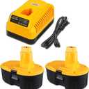 2Pack 4.8Ah DC9096 Replacement for Dewalt 18 Volts NI-MH Battery DC9098 DC9096 DC9091 DE9057 DW9116 with DC9310 Fast Charger Replacement for DEWALT 7.2V-18V Battery Charger