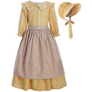 ReliBeauty Pioneer Girl Costume Colonial Prairie Dress Yellow 160