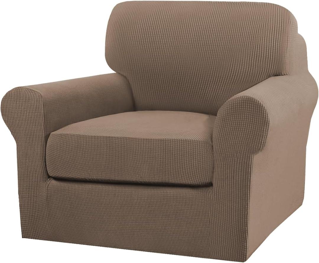 Turquoize 2 Piece Chair Covers Armchair Slipcovers for Living Room Armchair Sofa Cover with Individual Cushion Covers Feature Jacquard Fabric (Chair, Macchiato)