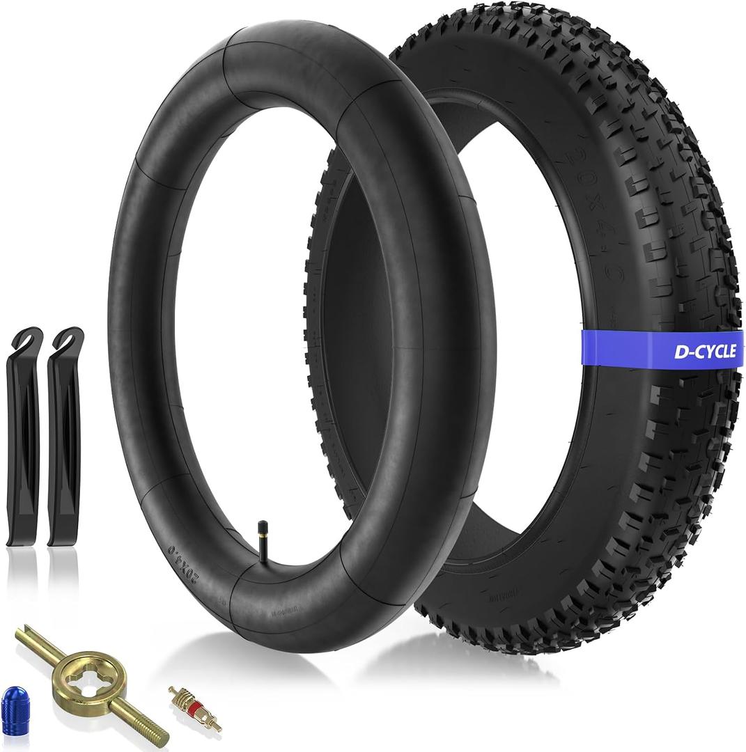 20x4.0 Fat Bike Tire 20 Inch Mountain Bike Tire & Tube Set, All-Terrain High-Density Folding Replacement Bicycle Tires with Inner Tube and Tire Levers for Electric MTB Off-Road Bike Ebikes