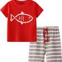 Toddler Boy Clothes Kids Summer Cotton Outfits Shirt Short Sets Size 2-7 (Red)