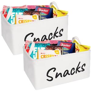 2 Pack Snack Basket Snack Bin for Pantry: Snack Storage Organize Bin for Shelf Kitchen Office (White)