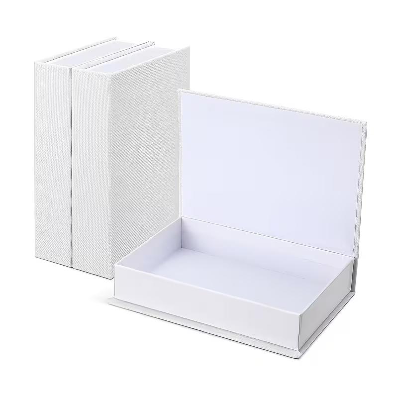 6 Pcs Fake Book Box Neutral Linen Book Box Decorative Faux Prop Storage for Farmhouse Home Decor shelf Table Card Photo DIY Keepsake Gift(8.6 x 6.1 x 1.8 Inch,White)
