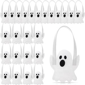 Yoojahow 24 Pcs Halloween Ghost Gift Bags with Handles Non Woven Reusable Trick or Treat Ghost Mini Tote Bags for Halloween Goodie Candy Snacks Gift Boo Party Supplies Spooky Birthday Favors Decor