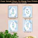 FITIE Blue and White Striped Floral Wall Art Posters Set of 4, Grandma Core Home Decor, Cottagecore Coquette Blue Bow Hydrangea Flower Canvas Prints Artwork Wall Decor, 8x10 Unframed