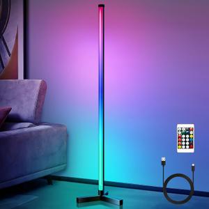 RGB LED Corner Floor Lamp, 16 Million Colors with Music Sync & Remote Control, Dimmable Foldable Minimalist Floor Lamp for Gaming Room, Living Room, Bedroom, Christmas Party Decor