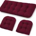 Patio Furniture Cushions Outdoor, Waterproof Wicker Chair Cushions Set of 3, 1 Loveseat & 2 Seat Pads, Thick Outdoor Replacement Cushions for Porch Lawn Bench Couch Sofa Swing, Burgundy