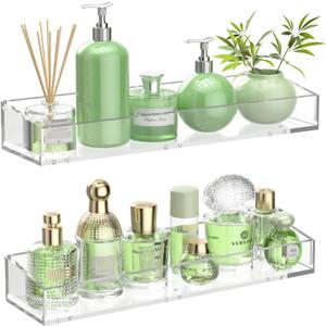 2PCS Acrylic Floating Shelves for Wall, 15" Clear Acrylic Shelves, Bathroom Shelf with Two Types of Installation, Space Saving Hanging Wall Shelf for Bathroom, Living Room, Bedroom, Kitchen