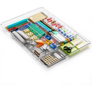 Yieach Large Expandable Desk Drawer Organizer Tray for Office Supplies and Accessories With 12 Adjustable Compartments,Office Drawer Organizers for Pencil,Pen and Kitchen Junk Drawer Organizer,Clear