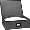 China Storage Containers, Platter Storage 17" x 13" x 6" for Dinnerware Storage and Transport, 5 Large Felt Dividers Included, Hard Shell and Stackable (Black)