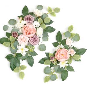 WEIERYUE(Pack of 2 Artificial Flowers Decorations,Artificial Arch Backdrop Garlandfor Ceremony Party Reception Entrance Welcome Easel Door Floral Decor Wall Home Entryway Outdoor(Bean Paste Powder)