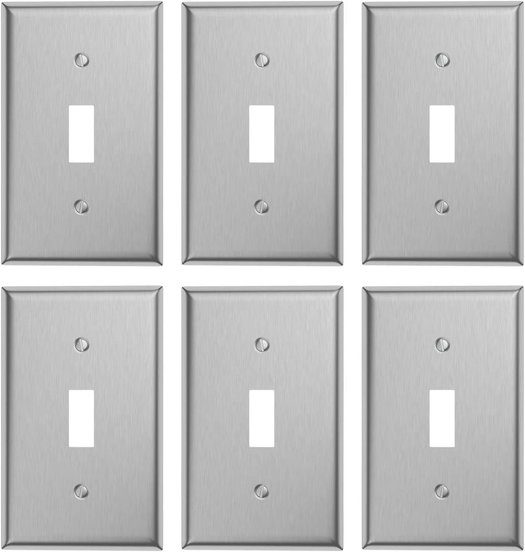 6-Pack Single Toggle 1-Gang Wall Switch Plate Cover Stainless Steel Light Switch Covers, Brushed Finish, Silver