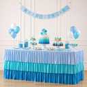 Blue Tablecloths for 6 foot Rectangle Tables Pastel Gradient Blue Table Cloths for Parties 6ft Ruffle Spandex Table Cover with Skirt for Baby Shower Boy Wedding Birthday Party Dessert Banquet Buffet (6ft - 72" X 30" (Rectangular)