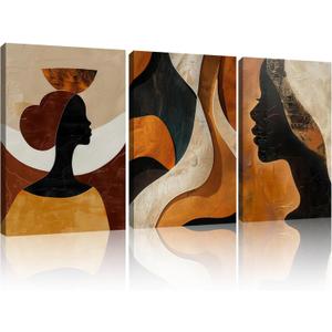 Framed Boho African American Wall Art Black Woman Canvas Print Gold Vintage Abstract Black Female Painting Picture Wall Decor for Living Room Bedroom Office 16x24 Inches