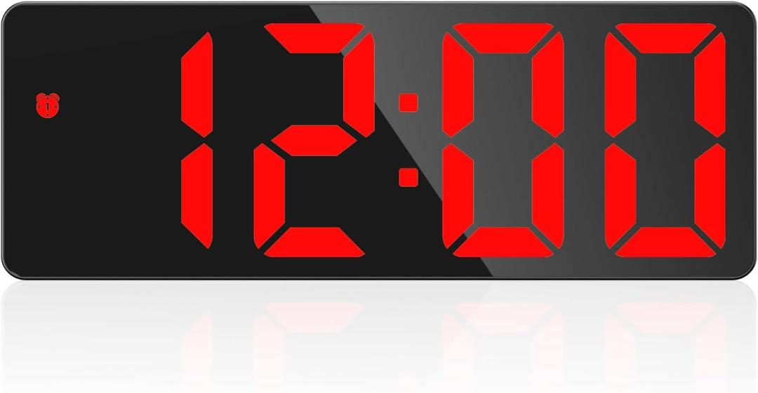 LOFICOPER Digital Alarm Clock, 6.5'' LED Alarm Clock for Bedroom, Electric Desk Clock with USB Port, Snooze, Adjustable Brightness, Work Day Mode, Black Case and Red Digit