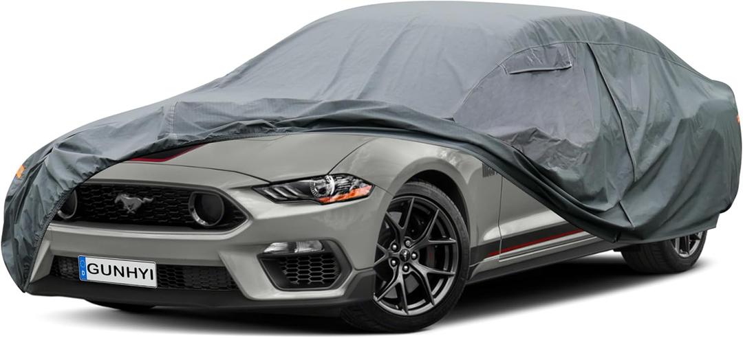 GUNHYI 16 Layers Car Cover Waterproof All Weather, Heavy Duty Full Exterior Cover Universal Fit Coupe Ford Mustang/Shelby, Chevrolet Camaro/Corvette, Kia Optima, Audi A4/A5, BMW 5 Series 525i etc.