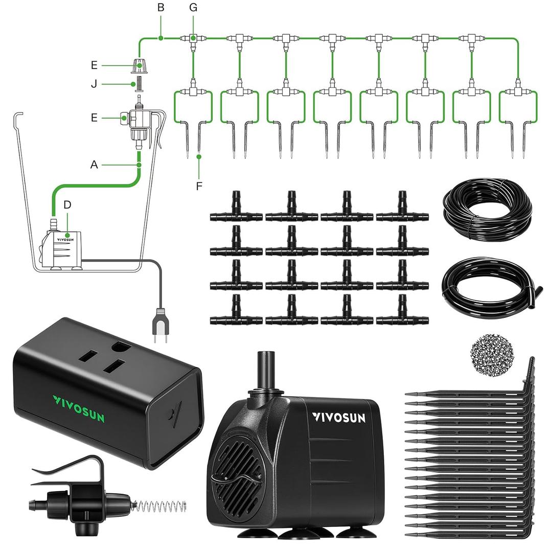 VIVOSUN Automatic Drip Irrigation Kit, Smart Watering System with 16 Drip Emitters, 4mm Fast Flow, App-Controlled A10 GrowHub, Quiet 15W Pump, Anti-Siphon & Filtered for Indoor & Outdoor Plants