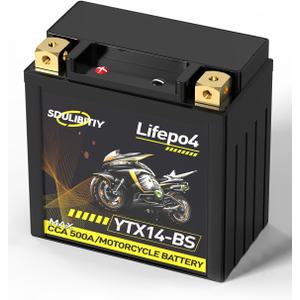 YTX14-BS Lithium Motorcycle Battery 12.8V 9AH 500CCA Powersports Battery LiFePO4 Engine Start Battery Compatible ATV, UTV, Jet Ski, Quad, Tractor, Scooter, Generator Battery