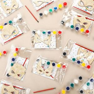 Weysat 24 Sets Color Your Own Hero Masks DIY Blank Masks Wooden Painting Craft Kits Include Beautiful Cards and Art Supplies for Boys Girls Birthday Party Graffiti Crafts Party Favors