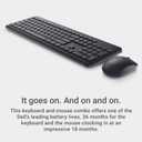 Dell Keyboard and Mouse - KM3322W - US English - USB Plunger Wireless RF 2.40 GHz Keyboard - Black - USB Wireless RF Mouse - Optical - 1000 dpi - Scroll Wheel - Black - Multimedia, Mute, Volume Up, Vo