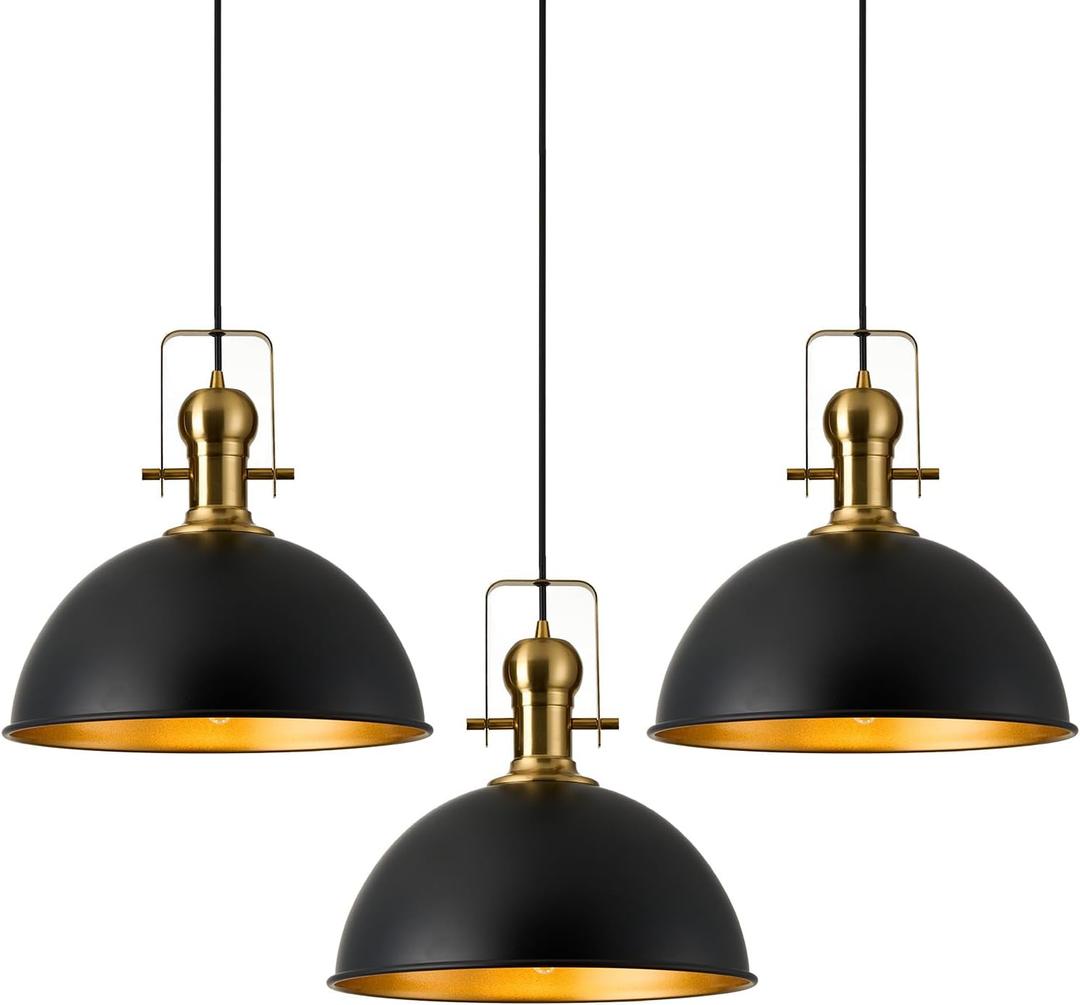12 Inch Black Farmhouse Pendant Lights Matte Pendant Lights for Kitchen Island Industrial Adjustable Height Vintage Dome Hanging Light Fixtures for Barn Dining Room 3 Packs