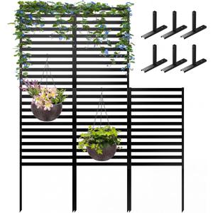 46.4" H X 47.3" W Metal Privacy Screen Outdoor - 10 Panels Freestanding Privacy Fence Panels with Stakes - Decorative Garden Air Conditioner Trash Can Pool Equipment for Backyard Patio