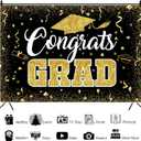 10x8ft Congrats Grad Backdrop Black Gold Class of 2026 Graduation Photography Background for 2026 Congratulation Graduate School Prom Party Banner Decorations Photo Studio Props