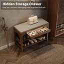 Small Shoe Bench with Storage, Wooden Shoe Storage Bench with Cushion&Hidden Drawer, 2-Tier Shoe Rack Bench for Entryway, Mudroom, Hallway, 31.5"W x 13.6"D x 21.3"H