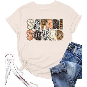 Safari Squad Shirt Women Safari Birthday Shirts Animal Kingdom Outfit Zoo Party Tee Short Sleeve Tops (X-Large, Apricot)