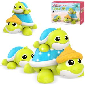 Baby Toys 6-12 Months Musical Turtle Crawling Toy with Mama and Babies Tummy Time Toys, Crawling and Interaction Modes Toy for Babies 6-12 12-18 Months 1 Year Old Girl Boy Gifts for Birthday Christmas