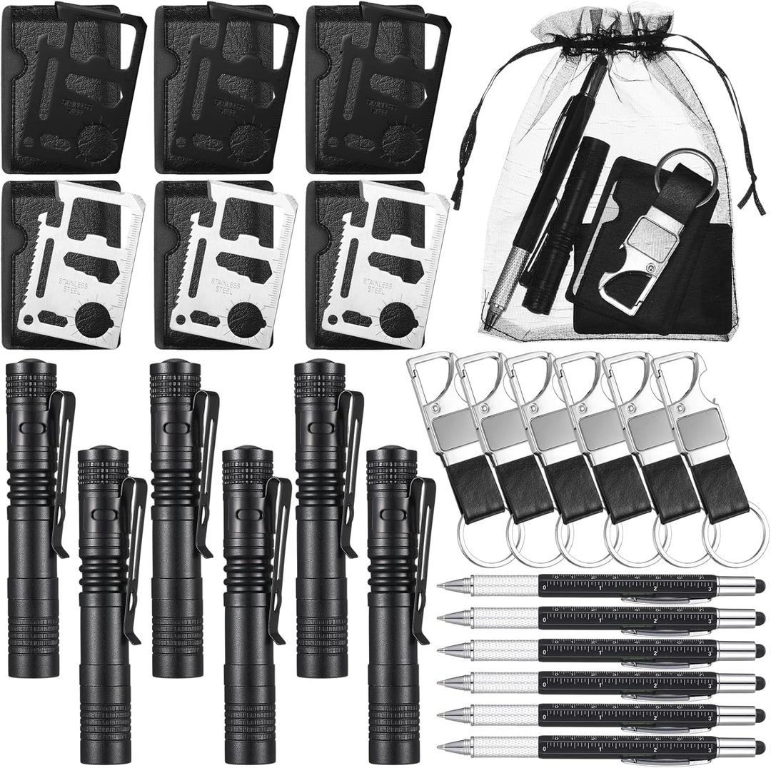Christmas Gifts for Men Bulk Party Favors Gifts Multitool Pen Card Tool Leather Keychain Flashlight