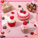 Suncalla 3 Pcs Valentines Day Crochet Gifts for Women Crochet Cupcake Dessert Doll Gift with Pink Box Cards for Valentines, Sis Big Little Sister, Mother's Day, Wedding Decor