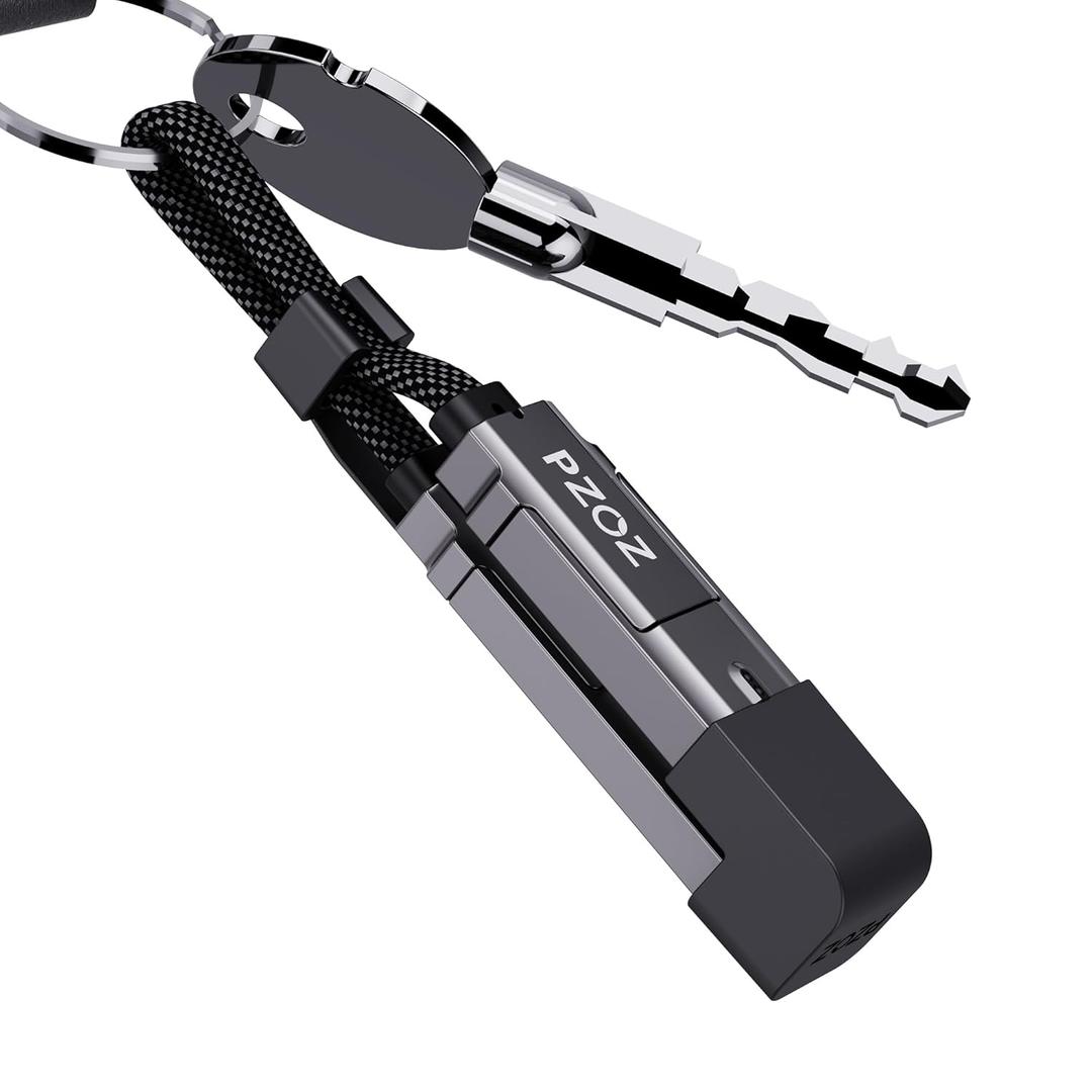 pzoz Multi Charging Cable Keychain Charger Cable with LED Display, 4-in-1 Multi USB C Fast Charging Combo Lightning/ Type C/ USB A/ USBC for iPhone iPad MacBook AirPods Samsung Google (60W, 7.3 inchs)
