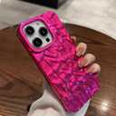 Compatible with iPhone 16 Pro Case Plating 3D Electroplate Design Cute Hot Pink for Girls Women Cool Luxury Fashion Girly Slim Soft Protective Phone Case
